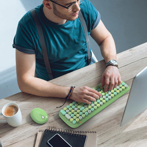 MOFII Wireless Keyboard and Mouse Combo, 2.4GHz Retro Typewriter Keyboard and Cute Mouse for Windows