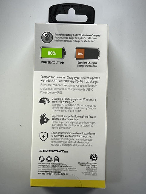 Scosche HPDC20-SP Fast Charger PowerVolt 20W Mini Cube USB-C Wall Adapter for Phone