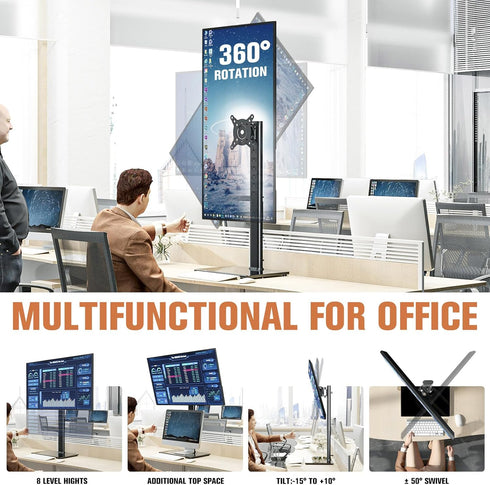 Hemudu 27-43 Inch -15 10 45 360 77lbs HT05B-003 Single Monitor Stand Freestanding Monitor Arm Curved Screen Monitor