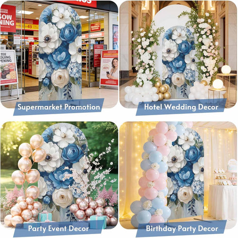Jnbasdffb 6.6 Country Hydrangeas Flower Wedding Arch Cover,Stretchy Spandex Arch Backdrop Stand Covers FT,Blue White
