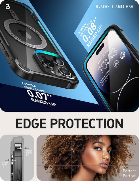 i-Blason Ares Magnetic iPhone 15 Pro Max Case, MagSafe with Built-in Screen Protector, Military-Grade Protection, Clear