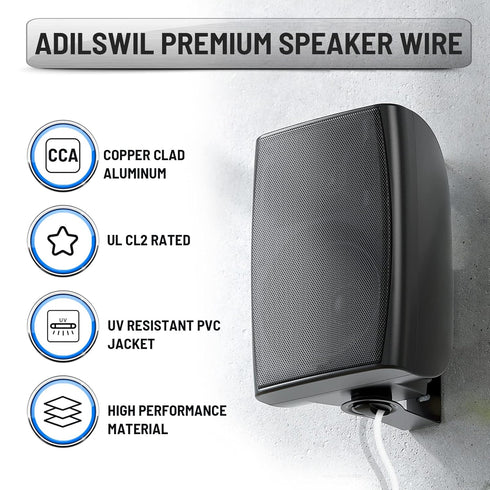 in Wall Speaker Wire Cable 14 Gauge 50FT 14/2 AWG CCA Low Voltage Wire with White Jacket