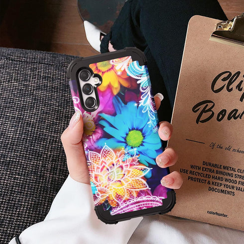 IDweel Galaxy A15 5G Case - Daisy, 3-in-1 Shockproof Protection, Tempered Glass Screen & Camera Lens Protectors.