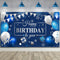 Sumind Happy Birthday Decorations Backdrop Banner, Navy Blue and Silver Party Decoration Sign for Men Women, 72.8 x