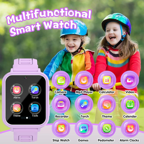 Smart Watch for Kids, Gift for Girls Age 6-12, 24 Puzzle Games, HD Touchscreen, MP3 Music, Video, Pedometer, Flashlight