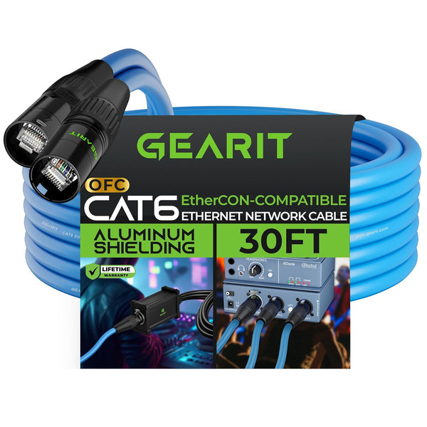 GearIT CAT6 Ethernet Cable, EtherCON-Compatible (30 Feet) RJ45 Connectors for Pro Audio, Aluminum Shielded