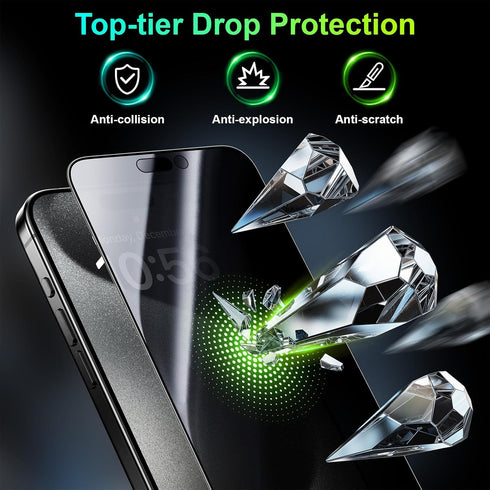 Esanik 2 Pack Privacy Screen Protector for iPhone 15 Pro Max 6.7'' - 360° Anti-spy, 9H Tempered Glass, Installation