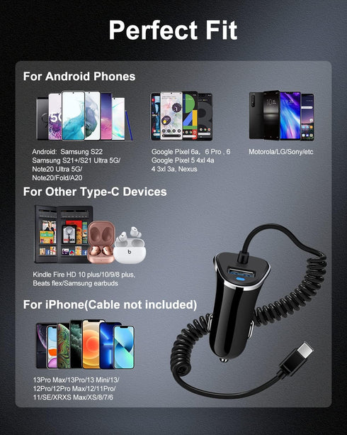 AILKIN USB C Car Charger for Samsung Galaxy, Cigarette Lighter Adapter for iPhone 16 Pro Max, Type C Car Charger