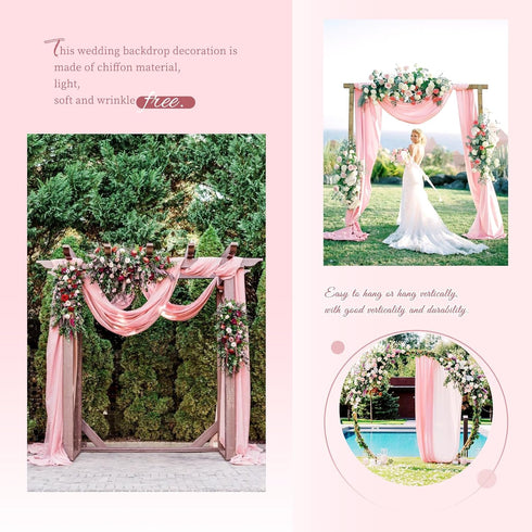 Wedding Arch Draping Fabric, 1 Panel 28"x20ft Pink Chiffon Drapes for Ceremony Decorations