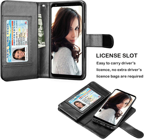NJJEX Compatible with LG Stylo 5 Case - Wallet Case with 9 Card Slots, Detachable Kickstand, Black