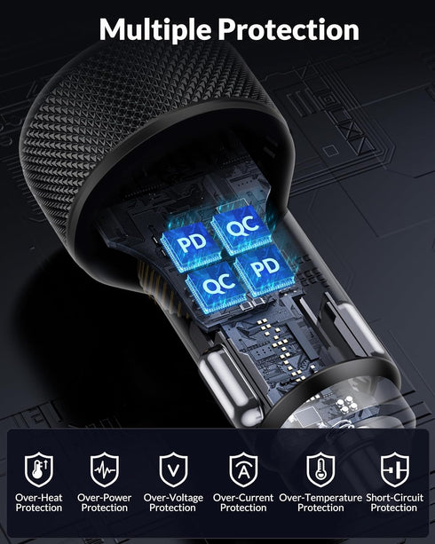 USB C Fast Car Charger for iPhone 16/16 Pro Max/15/15 Pro Max, 2 Pack 67W 3-Port Adapter with USB C to C Cable