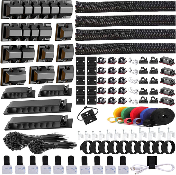 ELII 327 PCS Cable Management Kit, 4 Cable Sleeves, 65 Clips, 25 Straps, 200 Ties for Computer (Black)