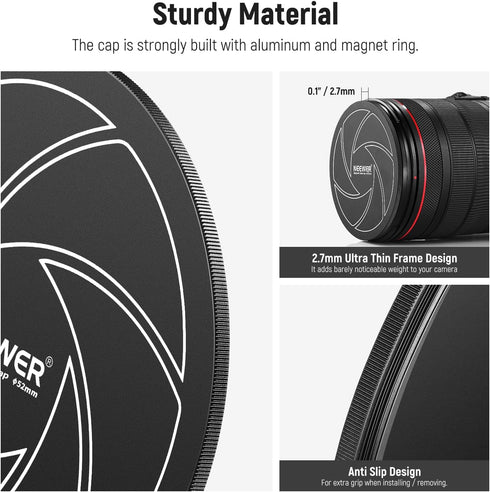 NEEWER 52mm Magnetic Aluminum Lens Cap, Compatible with K&F & Kase NEEWER 52mm Magnetic Lens Filters