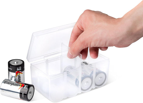 Set of 4 - Two C and Two D Battery Storage Box, Battery Storage Case, Battery Holder Clear (C - D) by GlossyEnd