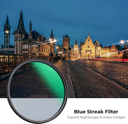 K&F Concept 52mm Blue Streak Effect Lens Filter, Anamorphic Optical Glass Light Flare Effect for Camera Lens