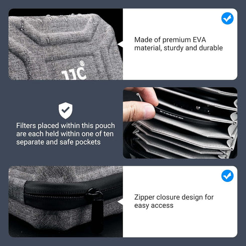 JJC Durable Lens Filter Pouch Case for 10 Circular Filters Up to 95mm, Dustproof & Water-Resistant Camera Lens Filter