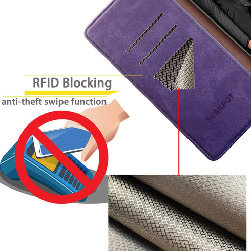 SUANPOT Samsung Galaxy A42 5G Wallet Case, RFID Blocking Leather Flip Folio Book Phone Case for Women Men