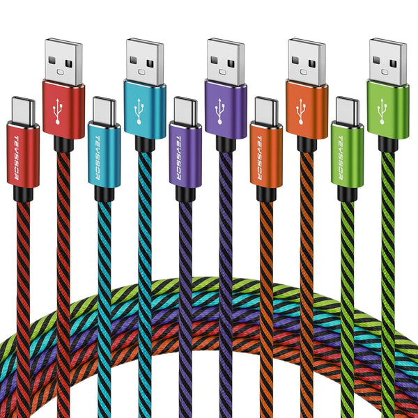 USB C Cable 10FT 5-Pack, Nylon Braided USB A to Type C Charger Cable, Fast Charging Cord Compatible with Samsung Galaxy