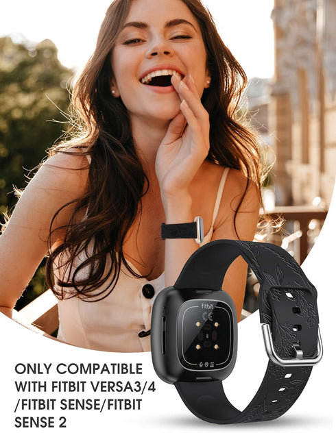 Minyee 3 Packs Floral Engraved Band for Fitbit Versa 4/3/Sense 2, Cute Soft Silicone Dandelion Pattern Strap