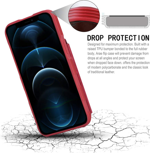 Arae Compatible for iPhone 12 Pro Max Case - Wallet Case with PU Leather Card Holder Back Flip Cover (Wine Red)