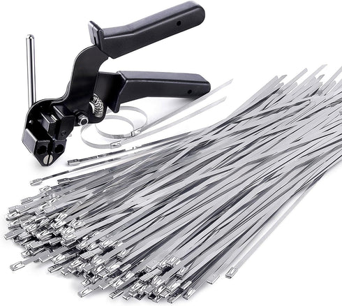 Stainless Steel Cable Tie Gun, Tool for Fastening and Cutting Metal Cable Ties, 150pcs 11.8in UV Resistant Ties
