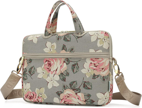 White Rose Pattern Water Resistant Laptop Shoulder Bag for 15-15.6 Inch Laptop, Messenger Case Sleeve
