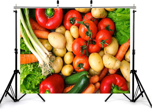 KeyWork 10x10ft Fresh Vegetables Backdrop Colorful Produce Wooden Table Photography Background for Healthy Themed Party