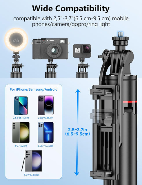 qirita 70" 1/4" Extendable Selfie Stick Tripod, Automatic Phone Tripod with Magnetic Remote & Screw, Lightweight Travel