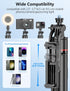 qirita 70" 1/4" Extendable Selfie Stick Tripod, Automatic Phone Tripod with Magnetic Remote & Screw, Lightweight Travel