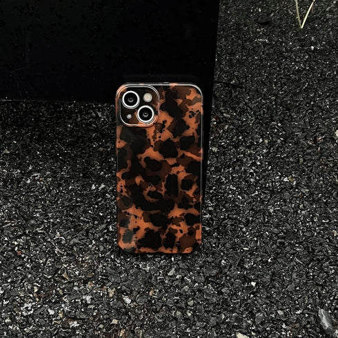 Tortoise Shell Retro Phone Case Compatible with iPhone 14 Pro Chic Amber Brown Leopard Stylish Classic Soft Slim Protective Cover for iPhone 14pro 6.1inch