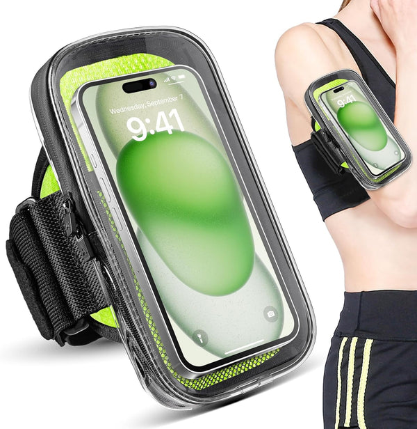 Clear Sports Armband Case for iPhone 15 14 13 Pro Max 12 11 Plus X XS Samsung up to 6.9'', Universal Holder with Key