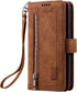 EYZUTAK Wallet Phone Case for Samsung Galaxy A51, Retro Matte 9 Card Holder Slots Zipper Pocket Case - Brown