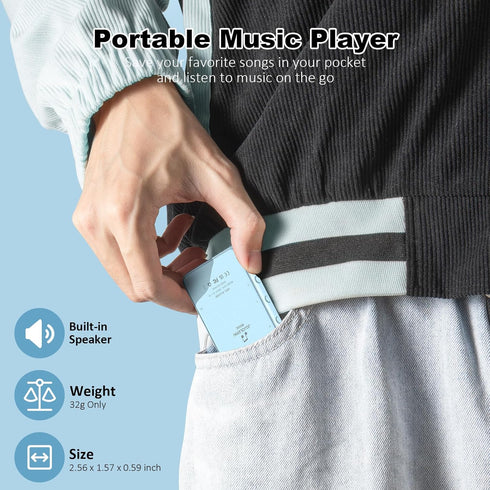 JOJOLEPAI MP3 5.3, 32GB 128GB Light Blue Player with Bluetooth Touchscreen Portable Music Player,Built-in Speaker,FM