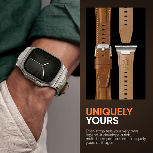 Suitisbest Leather Bands Compatible for Apple Watch Ultra Band 49mm 45mm 44mm 42mm Genuine Leather Strap