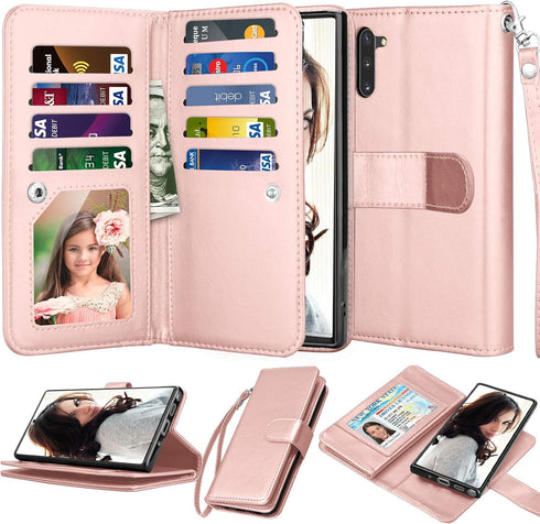 Njjex Wallet Case for Samsung Galaxy Note 10 - PU Leather ID Credit Holder Folio Flip with 9 Card Slots