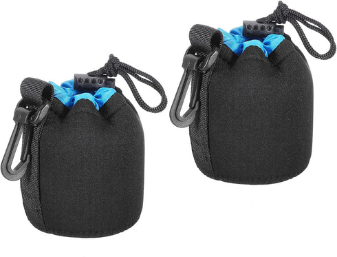 PATIKIL Camera Lens Bag, 2 Pcs Drawstring Lens Pouch with Thick Neoprene for DSLR Lens, Black, Blue