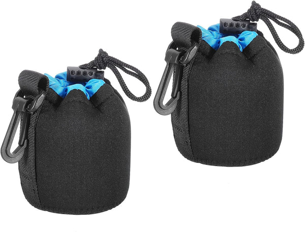 PATIKIL Camera Lens Bag, 2 Pcs Drawstring Lens Pouch with Thick Neoprene for DSLR Lens, Black, Blue
