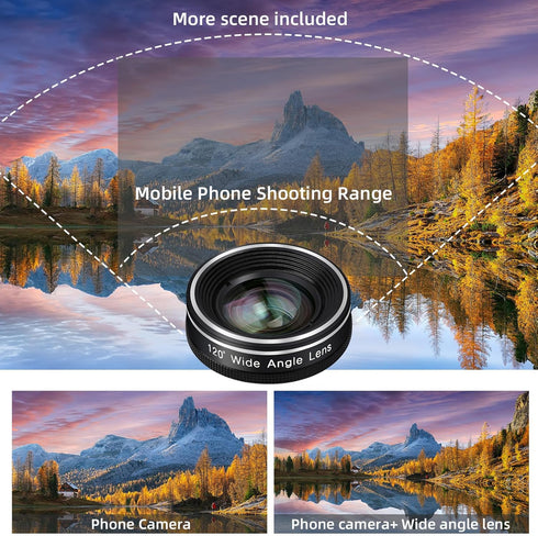 Phone Camera Lens, Godefa 3 in 1 Kit - 205° Fisheye, Macro, 120° Wide Angle Clip on Lens for Smartphones