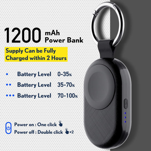 PZOZ Portable Apple Watch Wireless Travel Charger, 1200mAh Power Bank for Fast Charging with Car Keychain, Compatible