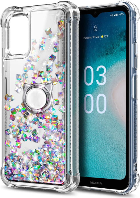 NZND Compatible with Nokia G310 5G Case - Glitter Liquid Floating Waterfall Cute Phone Case with Tempered Glass Screen