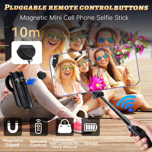 hotqueen 4 1 Magnetic Selfie Stick Tripod for iPhone with Light, in Portable Pocket Size Phone Tripod Stand for Magsafe