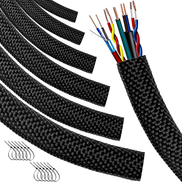MTJSWXSY Automotive Wire Loom High Temperature Braided Wraps, Split-Sleeve Heat Resistant Wiring Tubing