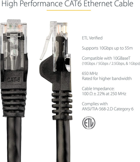 StarTech.com 6 ft. CAT6 Ethernet Cable, 10 Pack, ETL Verified, Black, Snagless RJ45 Connectors