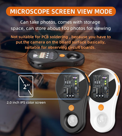 Macro Digital Microscope, Portable Handheld Magnifying Glass, 2.0" Color Screen, 500x Magnification, Rechargeable