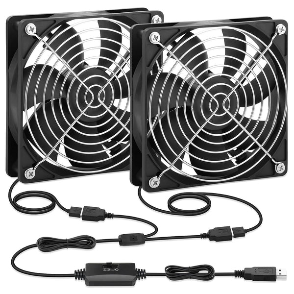 USB Cooling Fan 120mm 2 Packs, 5V Brushless Quiet Fan with Speed