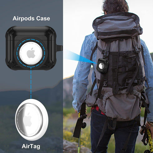 Valkit Compatible AirPods 3 Case and AirTags Case Cover, 2 in 1 Rugged Protective Case with Keychain, Black