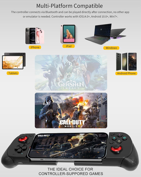 Joso Wireless Mobile Gaming Controller for iPhone/Android, Supports Phone Case, Play Call of Duty, Genshin Impact