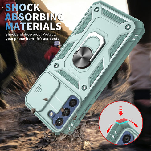 Military Grade Drop Shock Protection Case for Samsung Galaxy S21 FE 5G, Built-in 360° Rotate Ring Stand