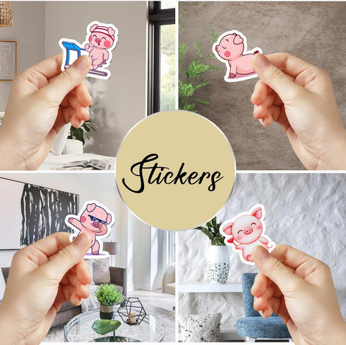 50 PCS Pig Stickers, Waterproof Decal Vinyl Cute Animal Kawaii Cartoon Pink Piggy Sticker Decoration for Water Bottles,