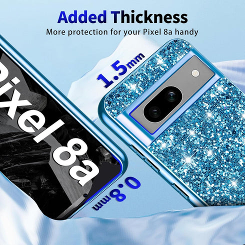 Glitter Case for Google Pixel 8A Phone Case for Women Girls, Slim Ultra Thin Matte Back Shockproof Protective Cover for Google Pixel 8A 5G 6.1-inch Crystal Bling Case (Blue)